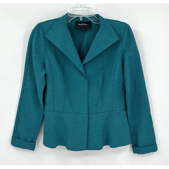 LAFAYETTE 148 jacket blazer teal 6 small cotton career business textured - Picture 2 of 10